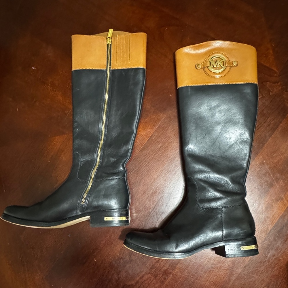 Michael Kors Black and Tan Leather Boots